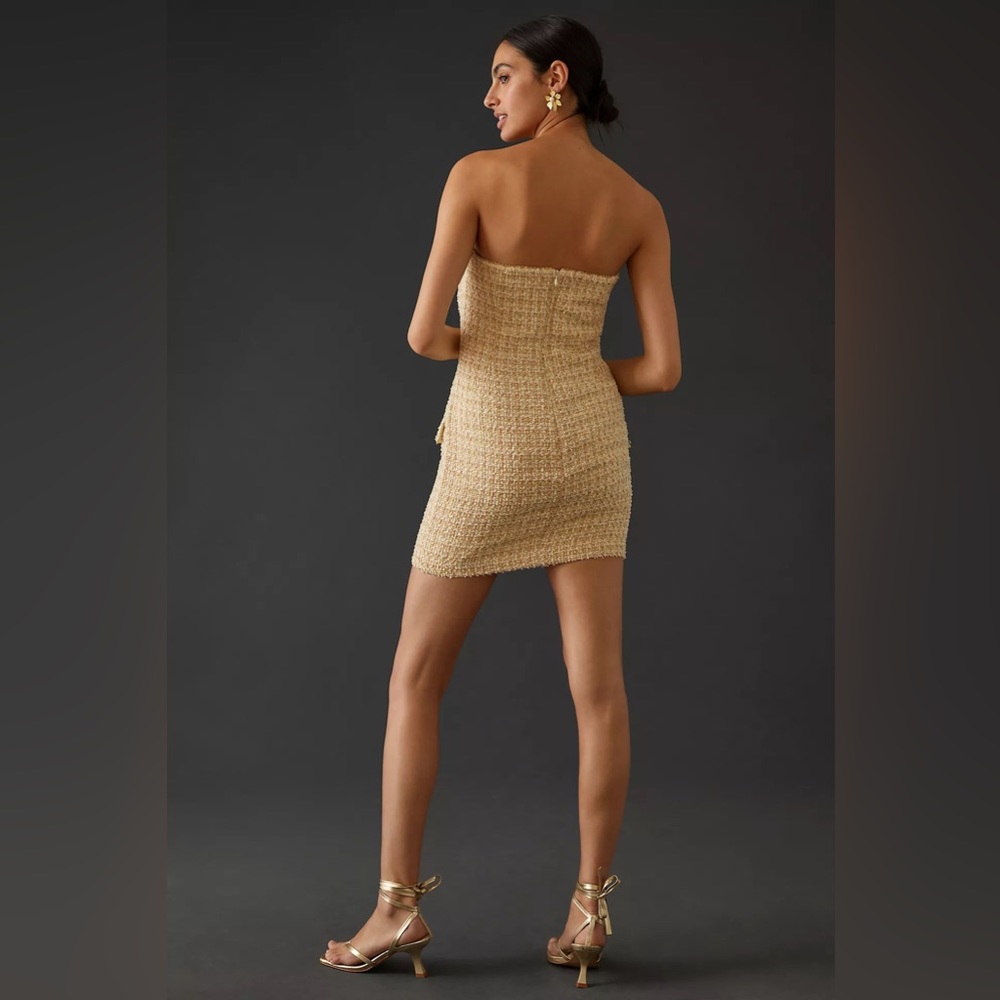 Eva Franco Strapless Tweed Mini Dress with Floral Buttons - Picture 4 of 16